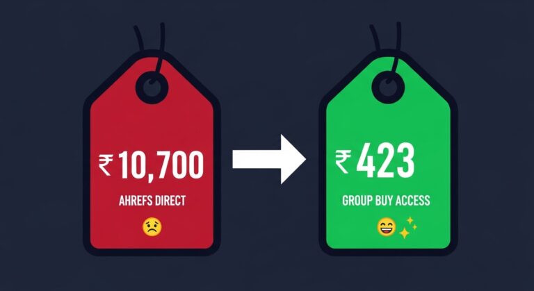 ahrefs group buy India 2026 — rupees 423 per month vs rupees 10700 direct plan comparison
