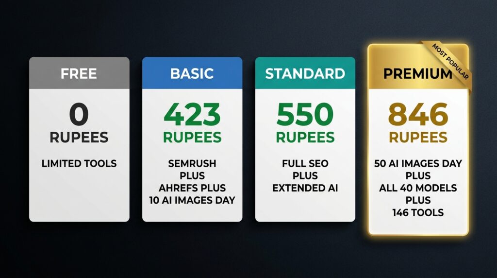 GFXToolz AI Studio pricing plans 2026 — free basic standard premium comparison India