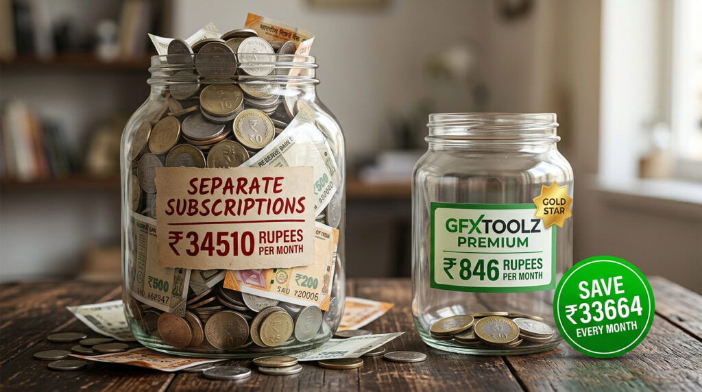 GFXToolz pricing saves 33664 rupees per month — separate subscriptions vs GFXToolz premium comparison