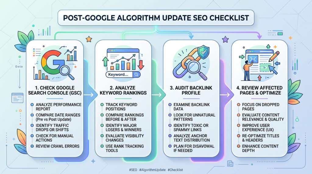 google algorithm update 2026 48 hour checklist — what to do and not do after ranking changes
