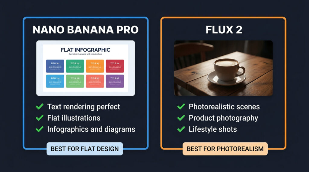 nano banana pro vs flux 2 comparison — which AI image generator to use for each image type