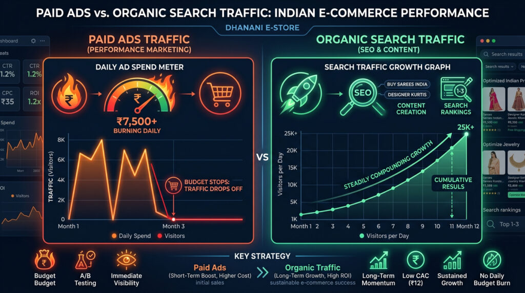 paid ads vs organic seo traffic — why ecommerce seo compounds while ads stop working