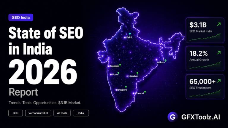 State of SEO in India 2026 — Trends, tools and opportunities in India's $3.1 billion SEO market, with GFXToolz premium tools starting at ₹423/month on GFXToolz.AI