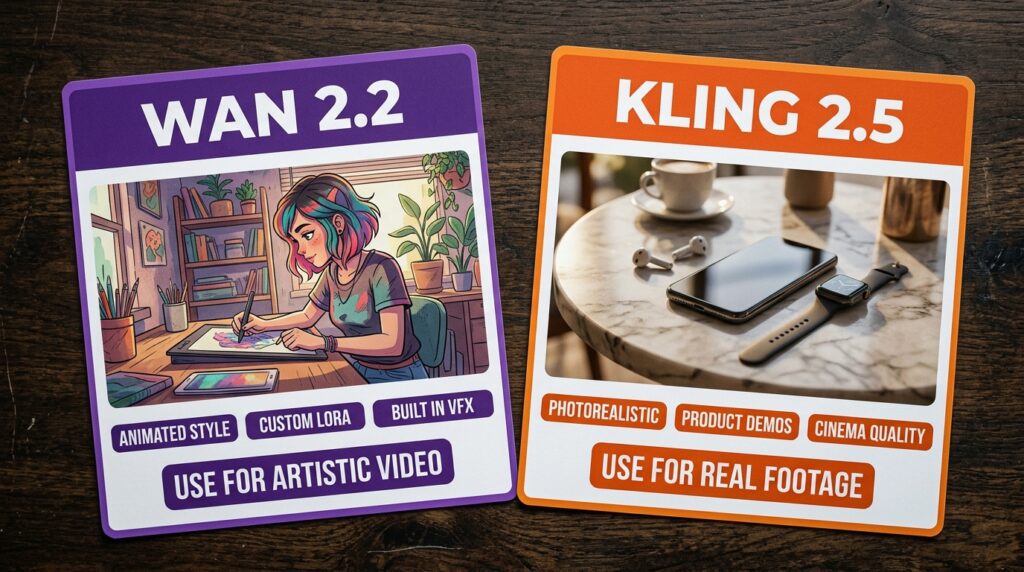 wan 2.2 vs kling 2.5 comparison — which AI video generator to use artistic vs cinematic