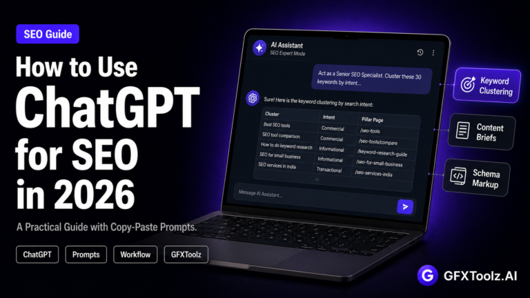How to use ChatGPT for SEO in 2026 — a practical guide with copy-paste prompts for keyword clustering, content briefs and schema, paired with Semrush on GFXToolz from ₹423/month